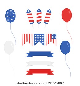 This is set design elements for USA Independence Day Fourth of July. Vector illustration.