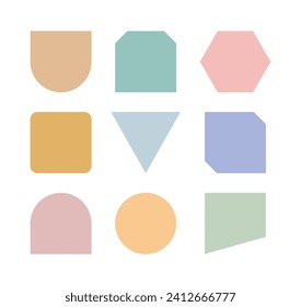 This is a set of design illustrations with simple, modern, geometric and abstract shapes. Set of frame, label, banner, panel and tag shapes.