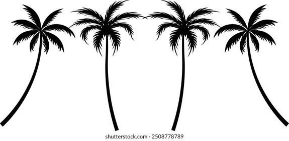 This set of detailed palm and coconut tree silhouette illustrations in black is perfect for adding a touch of tropical paradise to your design projects.