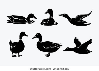 This is set of duck silhouette vector illustration on a white background.