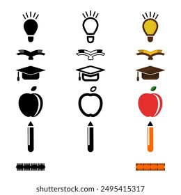 This set of educational icons represents "Knowledge For All". The icons are colorful and visually appealing, and they clearly illustrate the concepts they represent.