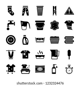 
This set encompasses laundry elements solid icons. Here we have icons related to detergent, folded fabric, ironing stand, dry cleaning, handbag, shoe, socks, pant, couch and many more related icn. Ju