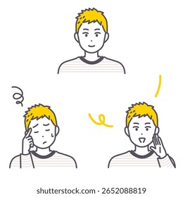 This is a set of facial expression illustrations of young men. vector.