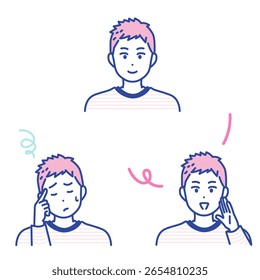 This is a set of facial expression illustrations of young men. vector.