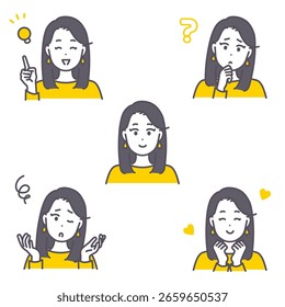 This is a set of facial expression illustrations of a young woman. vector.