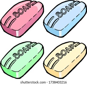 This set features a bar of soap in several several different pastel colors. 
