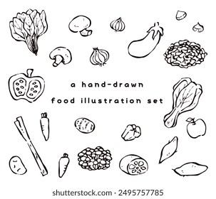 This set features charming, hand-drawn food illustrations perfect for various projects.
