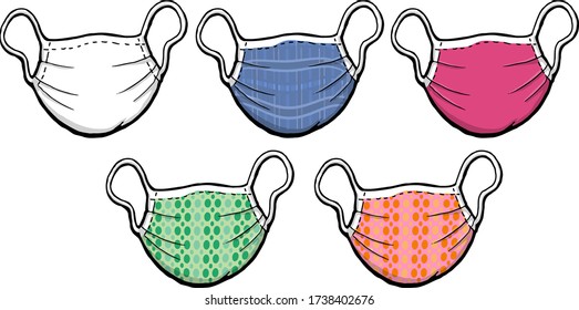  This set features face masks colored with different plaid and polka dot patterns. 
