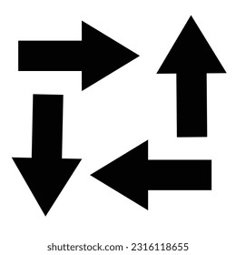 This set features four black solid arrow icons, each pointing in a different direction. The arrows include left, right, up, and downward directions. and indicate movement or navigation.