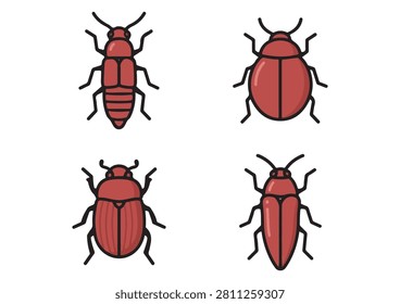 This set features four distinct red beetle and insect illustrations, each showcasing a unique body shape in a clean, minimalist, and professional flat design style. These stylized graphics are perfect for nature-themed projects, entomology educational materials, kids' creative designs, wildlife publications, or any design work requiring recognizable and charming insect icons.

#BeetleIcons #InsectCollection #RedBugs #VectorDesign #NatureGraphics #EntomologyArt #FlatIllustration #WildlifeIcons #MinimalistBeetle #CreativeNatureAssets