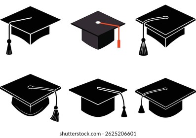 This set features graduation cap icons representing academic achievement and the completion of education, ideal for symbolizing graduation ceremonies and success