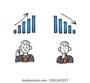 Este conjunto presenta una ilustración dibujada a mano de un hombre en un traje con un gráfico de barras, ideal para proyectos de negocios.