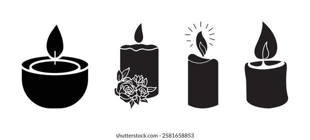 This set features three different candle designs in a minimalist black and white style