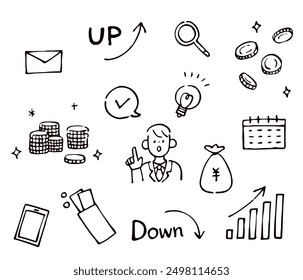 This set features unique, hand-drawn business and money illustrations perfect for various projects.