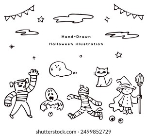 This set features unique, hand-drawn Halloween illustrations perfect for various spooky projects.
