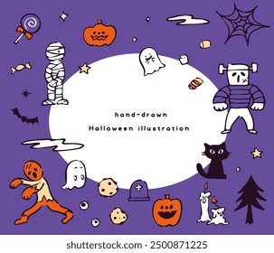 This set features unique, hand-drawn Halloween illustrations perfect for various spooky projects.