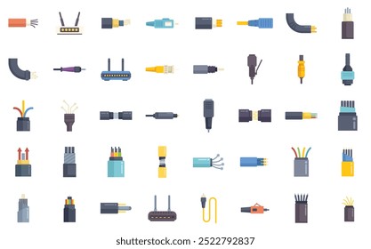 Dieses Set verfügt über verschiedene elektrische Stecker und Netzwerkkabel, die Geräte verbinden, ideal für technologiebezogene Projekte