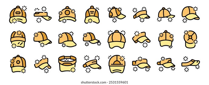 This set features various styles of clean and sparkling caps and visors, perfect for representing summer, fashion, or headwear