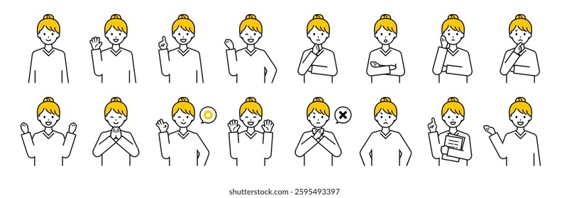 This is a set of female upper body poses with a simple adult.
