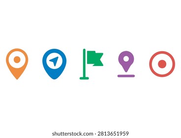 This set of five colorful icons features a versatile mix of location markers and navigation symbols, including icons for map points, navigational direction, a flag, and a target, all rendered in a clean, minimalist, and flat-design style. Perfect for travel applications, map interface design, local business websites, and digital marketing materials, these vector icons offer a modern and visually appealing way to represent geographic points, navigational guidance, and goals in any creative project.

#LocationIcons #MapMarkers #NavigationDesign #TravelIcon #GPS #VectorGraphic #MinimalistIcons #DigitalMapping #TargetIcon #NavigationSymbols