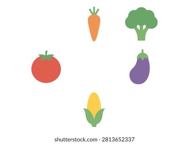 This set of five colorful icons features a variety of popular fresh vegetables, including a tomato, carrot, broccoli, eggplant, and corn, all rendered in a clean, minimalist, and flat-design style. These versatile vector illustrations are perfect for food and culinary projects, healthy eating applications, nutrition-themed websites, grocery or market branding, and digital design assets that require a modern, user-friendly, and appetizing way to represent fresh produce.

#VegetableIcons #FreshProduce #HealthyEating #CulinaryDesign #FoodIllustration #MinimalistIcons #VectorFood #NutritionGraphic #MarketIcon #CookingIngredient