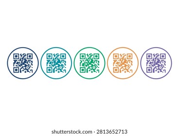 This set of five colorful QR code icons features a clean, stylized design, with each code enclosed in a vibrant, circular frame. Perfect for digital marketing materials, website contact sections, mobile app interfaces, and promotional graphics, these versatile vector icons offer a modern and visually appealing way to represent scanning technology and digital information links in any creative project.

#QrCode #DigitalMarketing #TechIcons #VectorGraphic #ScanningTechnology #MinimalistDesign #BusinessTech #ModernIcons #VectorIllustration #DigitalLink