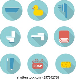 This is set of flat icon bathroom topic.Here you can find wisp,bathroom,washstand,toothbrush,towel,duck,shower,soap,pan,bath,wc,set,picture,faucet,toilet,washbasin,toothpaste,water,sponge,brushing