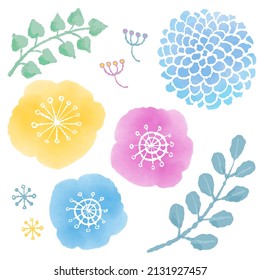 This is a set of flowers in Scandinavian style with watercolor touch.Vector data for easy editing.