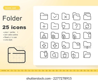 This set of folder line icons is perfect for use in a variety of digital and print projects. The pixel-perfect editable vector illustration ensures that each icon can be easily customized to fit your)