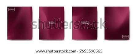 This set of four abstract cover designs features a deep burgundy color palette with smooth, flowing gradients.
