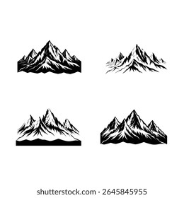 Este conjunto de quatro ilustrações em preto e branco retrata várias cadeias montanhosas.