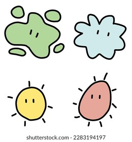 This is a set of four color illustrations of various bacteria. Various bacteria that are not bad guys are drawn like characters. svg