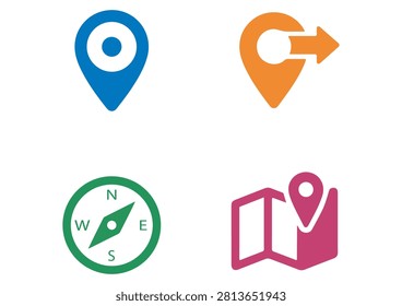This set of four colorful icons features a versatile mix of location markers, navigation symbols, a compass, and a map, all rendered in a clean, minimalist, and flat-design style. Perfect for travel applications, map interface design, local business websites, and digital marketing materials, these vector icons offer a modern and visually appealing way to represent geographic points, points of interest, and wayfinding in any creative project.

#LocationIcons #MapMarkers #NavigationDesign #TravelIcon #GPS #VectorGraphic #MinimalistIcons #DigitalMapping #CompassIcon #MapSymbol