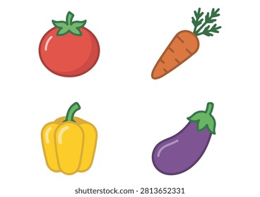 This set of four colorful icons features a variety of popular fresh vegetables, including a tomato, carrot, yellow bell pepper, and eggplant, all rendered in a clean, minimalist, and flat-design style. These versatile vector illustrations are perfect for food and culinary projects, healthy eating applications, nutrition-themed websites, grocery or market branding, and digital design assets that require a modern, user-friendly, and appetizing way to represent fresh produce.

#VegetableIcons #FreshProduce #HealthyEating #CulinaryDesign #FoodIllustration #MinimalistIcons #VectorFood #NutritionGraphic #MarketIcon #CookingIngredients