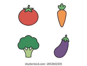 This set of four colorful icons features a variety of popular fresh vegetables, including a tomato, carrot, broccoli, and eggplant, all rendered in a clean, minimalist, and flat-design style. These versatile vector illustrations are perfect for food and culinary projects, healthy eating applications, nutrition-themed websites, grocery or market branding, and digital design assets that require a modern, user-friendly, and appetizing way to represent fresh produce.

#VegetableIcons #FreshProduce #HealthyEating #CulinaryDesign #FoodIllustration #MinimalistIcons #VectorFood #NutritionGraphic #MarketIcon #CookingIngredients