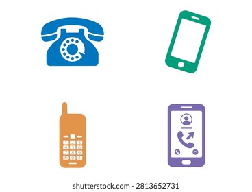 This set of four communication icons features a variety of devices and symbols representing connectivity, including vintage telephones, modern mobile phones, and call alert graphics. With a clean, flat-design style and a vibrant color palette, these vector icons are perfect for contact pages, customer support interfaces, business websites, mobile applications, and digital communication materials that require a modern, user-friendly touch.

#CommunicationIcons #TechDesign #VectorGraphics #DigitalConnectivity #MobilePhone #ContactUs #BusinessCommunication #MinimalistIcons #TechIllustration #UserInterface