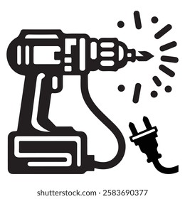 This set of four simple, black and white icons depicts various power drills.