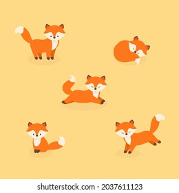 This is a set of foxes isolated on a light background.