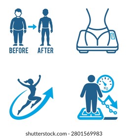 This set of graphic icons in image_be21ea.png provides a clear visual representation of weight loss journeys and physical transformation. Featuring elements like 