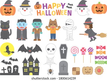 This is a set of halloween illustrations