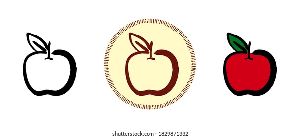 This is a set of icons with different apple style. Contour, color and retro apple symbols. Freehand drawing, doodles. Stylish solution for website and label.