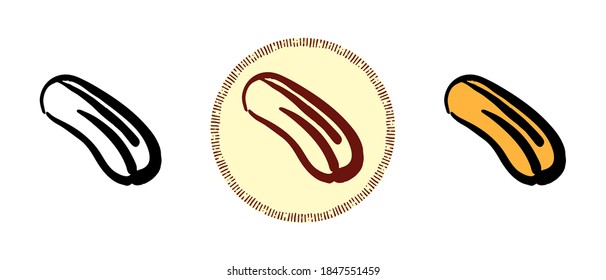 Dies ist eine Reihe von Symbolen mit verschiedenen Baguette-Stilen. Umrisse, Farbe und Retro-Baguette-Symbole. Freehand Zeichnung, Doodles. Stylische Lösung für Website und Label.