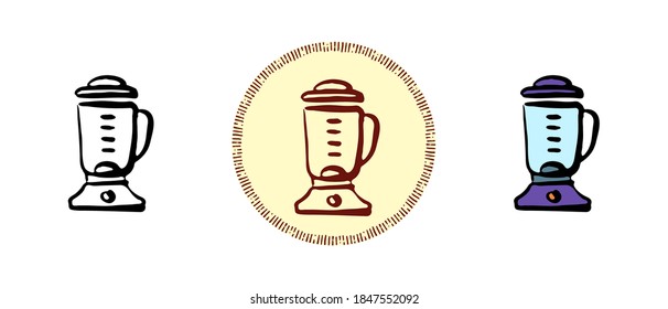 Dies ist eine Reihe von Symbolen mit verschiedenen Mixerstil. Umriss-, Farb- und Retro-Mischsymbole. Freehand Zeichnung, Doodles. Stylische Lösung für Website und Label.