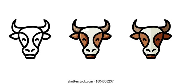 Este es un conjunto de íconos con diferentes estilos de vaca. Esquema y símbolos de color de una vaca. Dibujo a mano libre. Solución elegante para un sitio web.