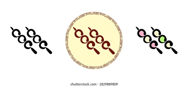 This is a set of icons with different dango style. Dango outline, color and retro symbols. Freehand drawing, doodles. Stylish solution for website and label.