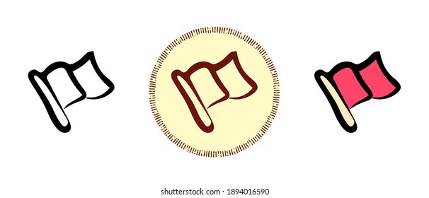 This is a set of icons with different flag styles. Outline, colors and retro symbols of the flag. Freehand drawing, doodles. Stylish solution for website and label.