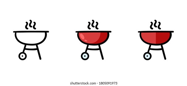 This is a set of icons with different grill style. Contour and colored grill symbols. Freehand drawing. Stylish solution for a website.