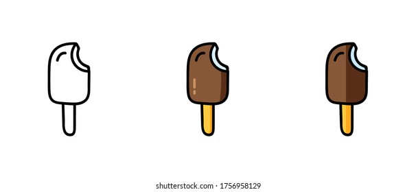 This is a set of icons with different popsicle styles. Contour and color popsicle symbols. Freehand drawing. Stylish web site solution.