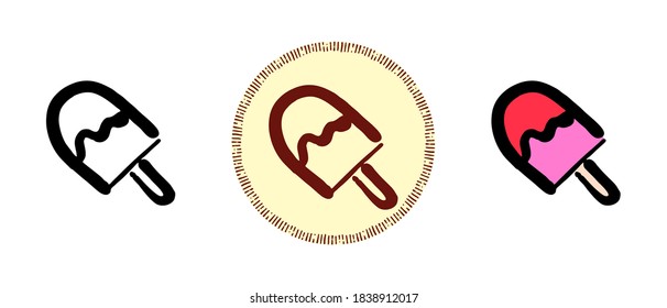 This is a set of icons with different popsicle style. Outline, color and retro popsicle symbols. Freehand drawing, doodles. Stylish solution for website and label.
