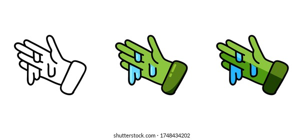 This is a set of icons with different style of wet gloves. Contour and green wet glove symbols. Stylish web site solution.